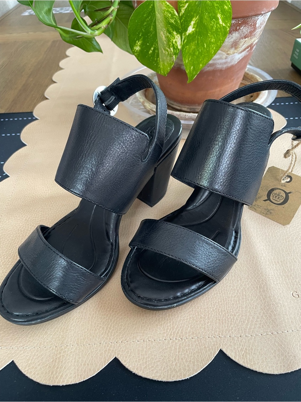 Born Black Wide-Strap Block Heel Slingbacks